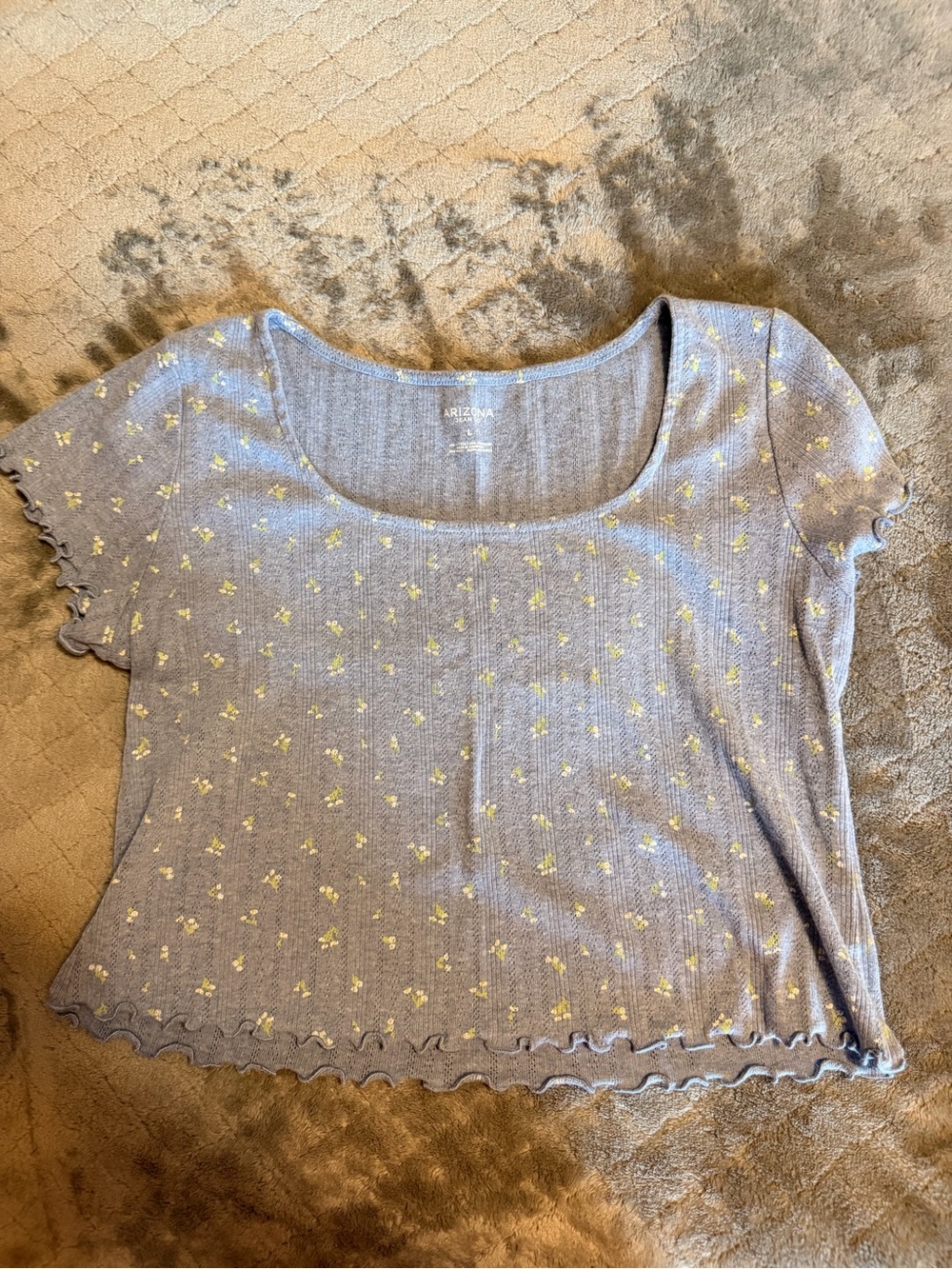 Arizona Jean Company Scoop Neck Blue & Yellow Floral Ribbed Crop Top